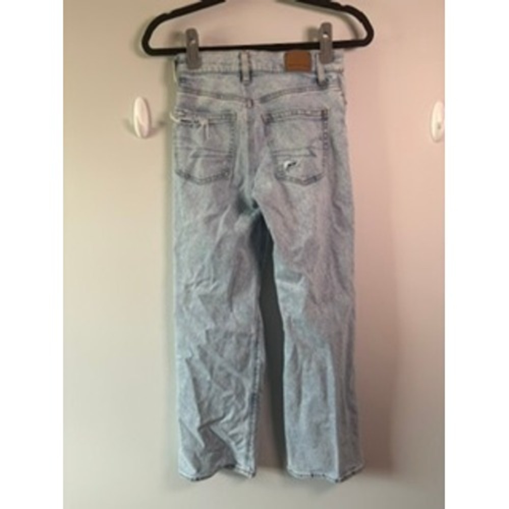American Eagle Strigid Jeans Women's Size 0 Short Blue Distressed High Rise - Picture 10 of 10